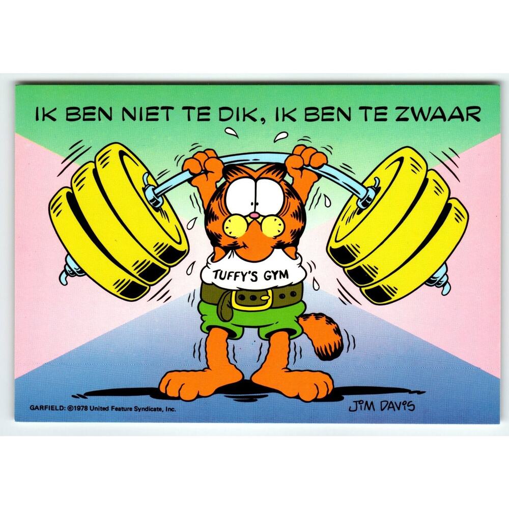 Garfield 1978 Jim Davis Postcard Dutch Tuffy's Gym Cartoon 6x4